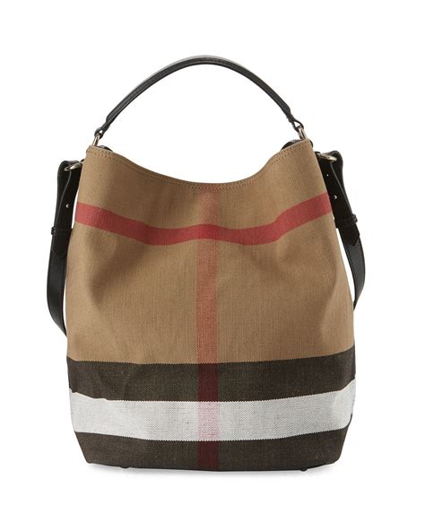 burberry ashby medium colorblock check canvas hobo bag black|BURBERRY Canvas Mega Check Medium Ashby .